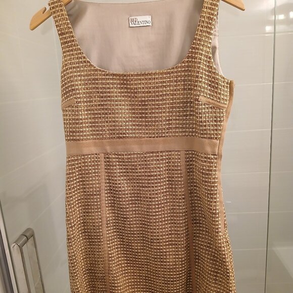 RED VALENTINO neutral gold tweed mini dress - Picture 11 of 11
